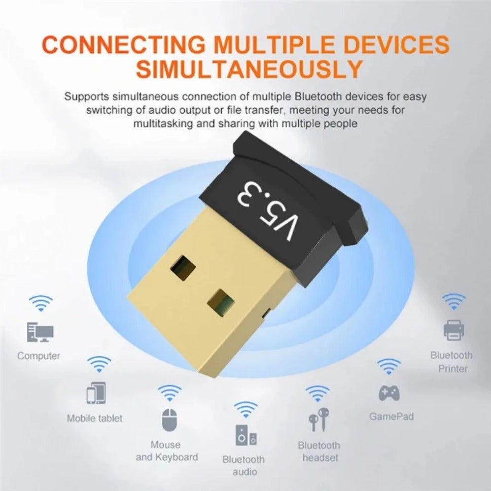 Adaptador USB Bluetooth 5.3 Adaptador inalámbrico Bluetooth 5.1 para PC Portátil Altavoz inalámbrico Receptor de audio Transmisor USB