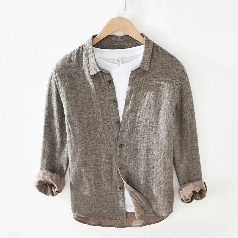 Spring Autumn New Fashion Cotton Hemp Solid Color Long Sleeve Men's Clothing Blouse Loose Casual Korean Trend Simplicity Shirts - Lootquake