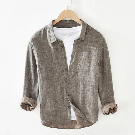 Spring Autumn New Fashion Cotton Hemp Solid Color Long Sleeve Men's Clothing Blouse Loose Casual Korean Trend Simplicity Shirts - Lootquake