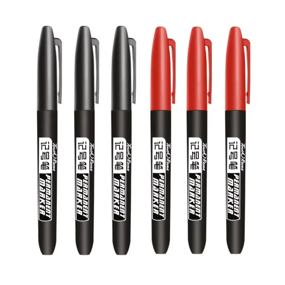 6PCs/Set Permanent Marker Pen Fine Point Waterproof Markers Thin Nib Crude Nib Black Blue Red Ink 1.5mm Fine Color Marker Pens