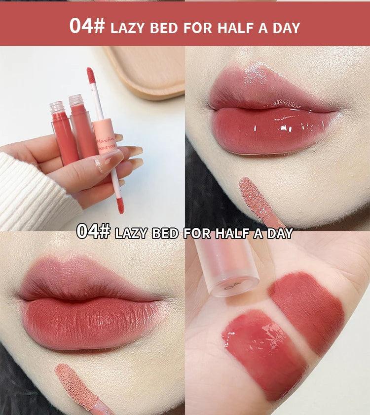 Double End Lip Glaze Full Gloss Mirror And Matte Velvet Long Term Color And Moisture Lip Gloss Anti Stain Cosmetic Lip Glaze