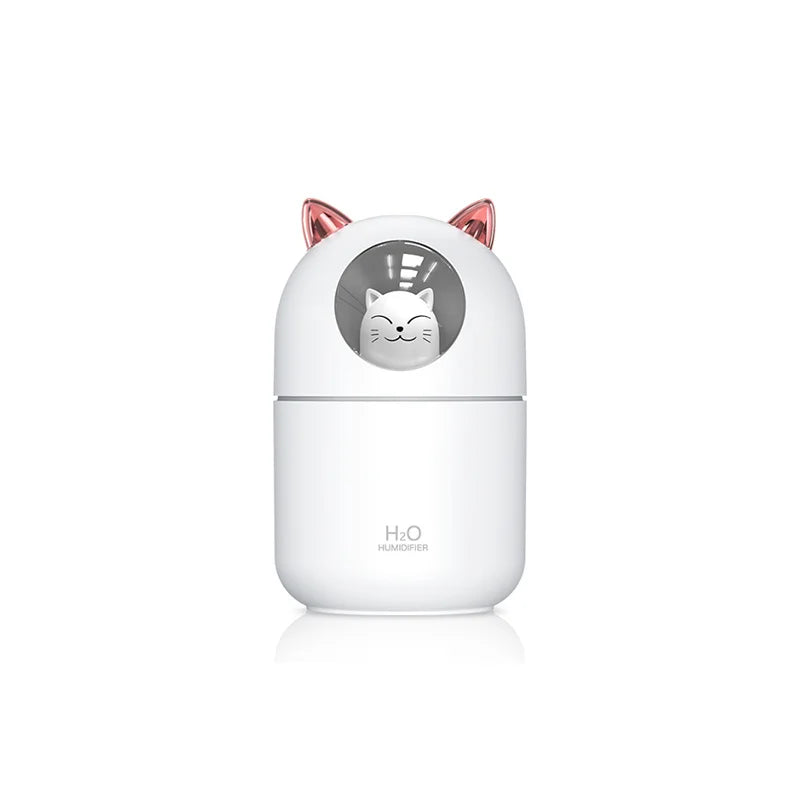 Difusor de aceites esenciales en aerosol H2O con diseño de gato, 300 ml, aromaterapia, portátil, minihumidificador para coche