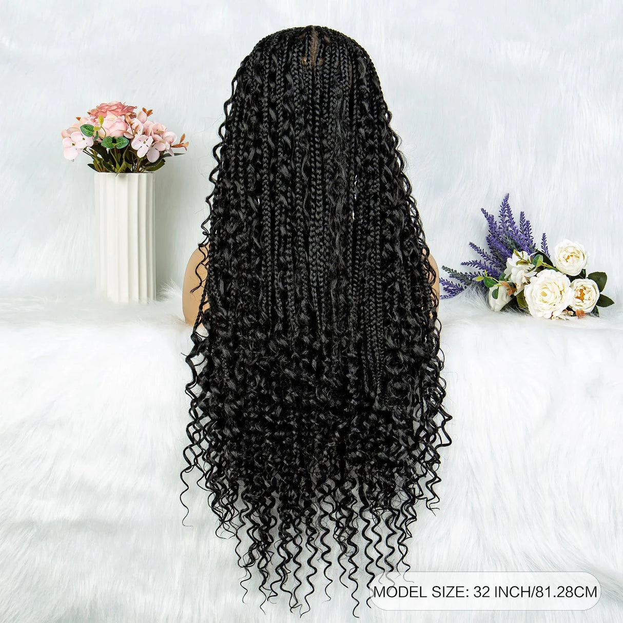 32" Natural Boho Knotless Braids Wig | HD Lace Front | Baby Hair | Synthetic