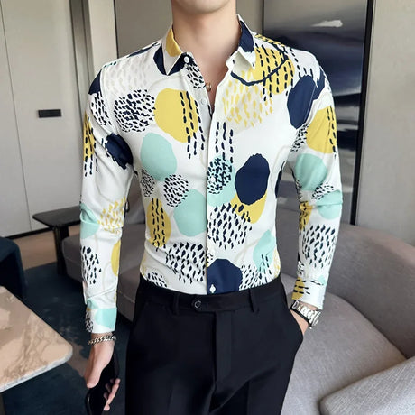 Vintage Long Sleeve Shirt Men Fashion Trendy Noble Printed Slim Mens Clothing Streetwear Autumn Mens Floral Shirts Plus Size 6XL - Lootquake