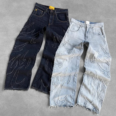 Y2K Baggy Jeans Vintage Gothic American Hip Hop Streetwear Patch Embroidery high quality Jeans Men Women Casual wide leg Jeans - Lootquake