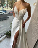 White Angel Feather Dress Luxury Design Women's Off Shoulder Elegant Long Dress Halloween Christmas Party Evening Wedding Dress - Lootquake