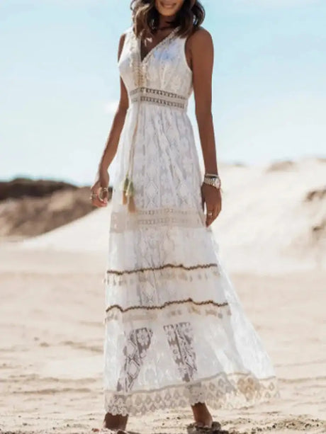 Boho Long Dress Women Summer Lace V Neck Flare Sleeve Sexy Maxi Dress Lady Holiday Party Beach Wedding Dresses Vestidos De Mujer - Lootquake