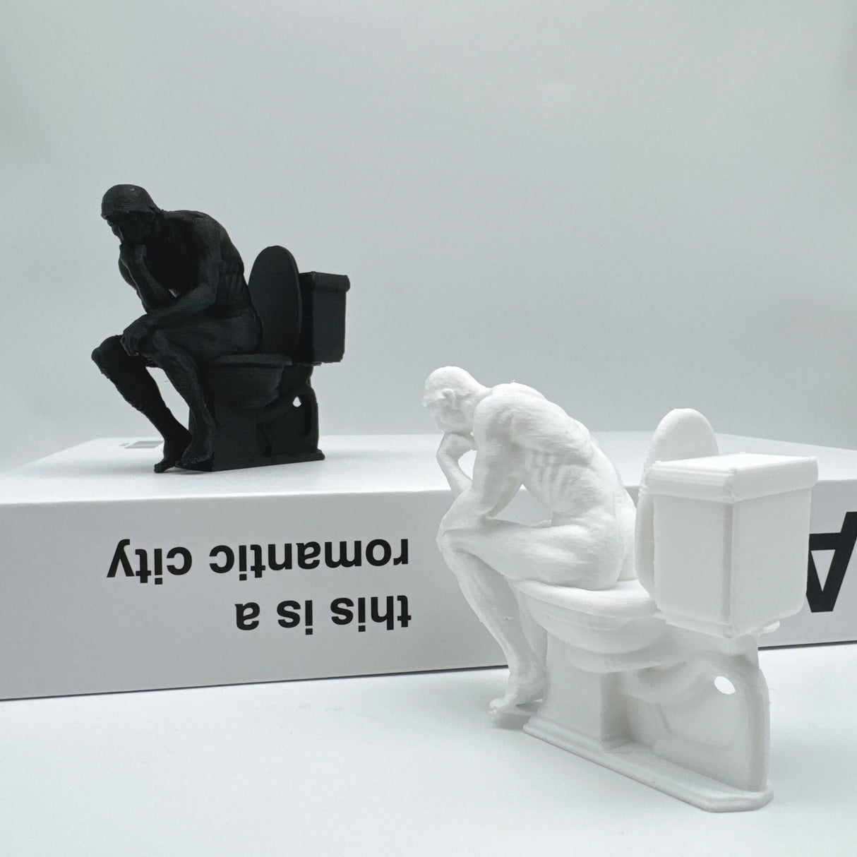 3D Printed, The Thinker Statue Sitting on Toilet, Durable Plastic, Humorous Bathroom Desktop Office Decor, Unique Design
