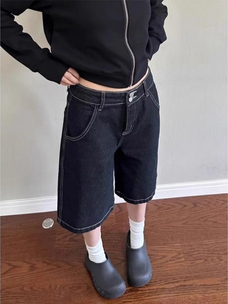 Deeptown Vintage Loose Jorts Jeans Y2k Streetwear Oversize Shorts Denim Pants Korean Fashion Baggy Grunge Trouser Summer Neutral - Lootquake