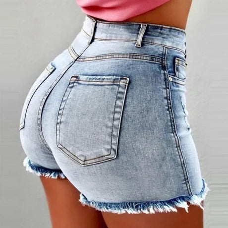 High Waist Hot Pants Women's Jeans Available in Multiple Colors Women's Denim Stretch Shorts Stretch Tassel Distressed - Lootquake
