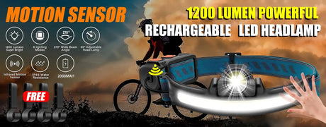 Sensor Headlamp LED Head Flashlight Rechargeable Headlight Head Torch Built-in Battery 5 Lighting Modes Fishing Camping Lantern - Lootquake