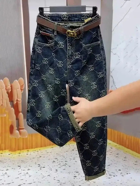 2025 New Trend Thick Retro Jeans Women Embroidery High Waist High Waist Harem Pants Winter Autumn Causal Loose Capri Pants - Lootquake