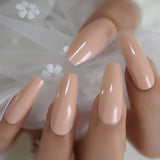 Milk White Long Ballerina Nails Glossry Shiny Pure Color Extra Long Acrylic Nail Tips gel Polish Cover 24
