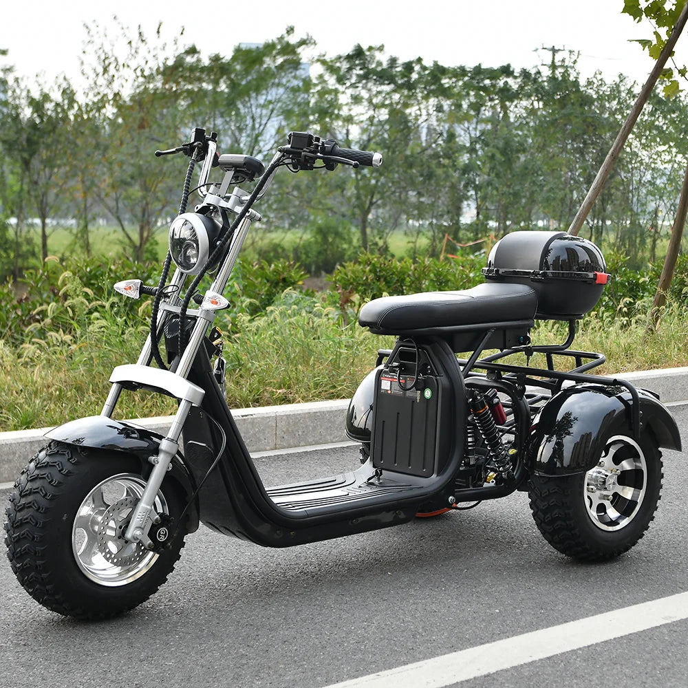 Trottinette électrique 3 roues pour adulte, moteur 2000 W, vitesse maximale 35-45 km/h, charge maximale 250 kg, pneus larges tout-terrain de 18 pouces