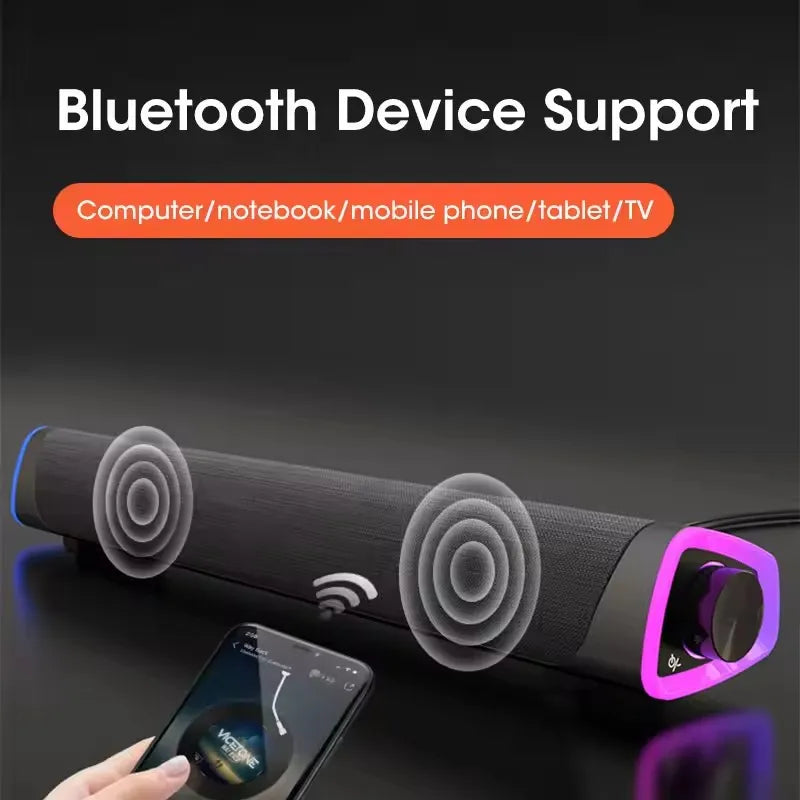 Enceinte Bluetooth sans fil, barre de son stéréo 4D, enceintes surround pour ordinateur portable, projecteur, PC, lecteur de musique, prise auxiliaire 3,5 mm, câble USB