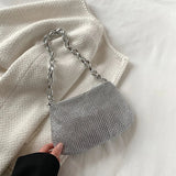 Bling Rhinestone Evening Clutch Bag | Women's Korean Designer Diamond Chain Dinner Party Handbag (Lady Square Tote Shoulder Bag)