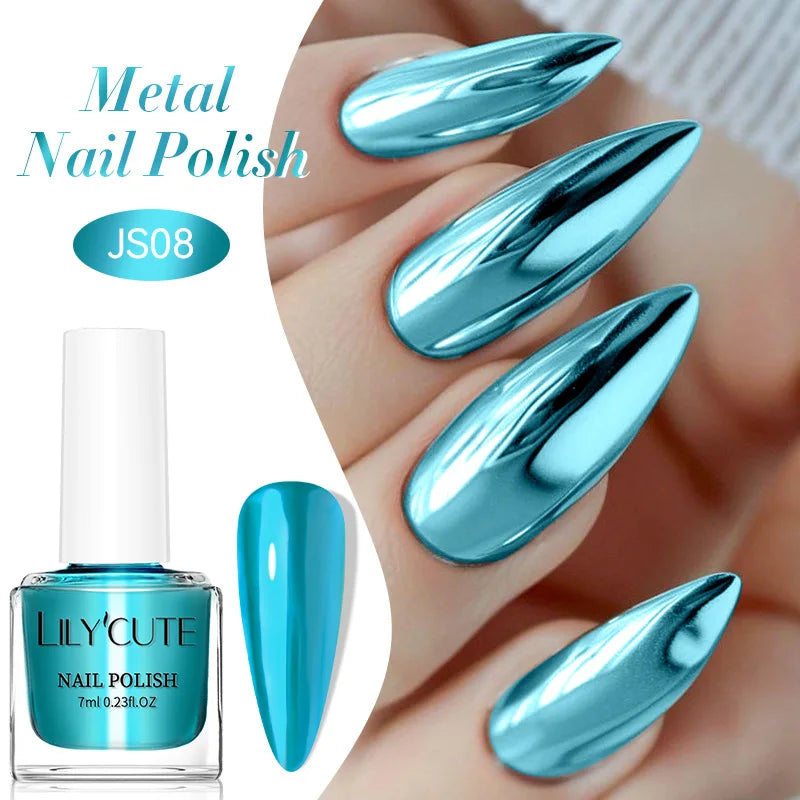 LILYCUTE 7ML Super Bright Gold Metallic Nail Polish No Need Lamp Quick Dry French Style Glass Bottle Manicure Nail Art Varnish