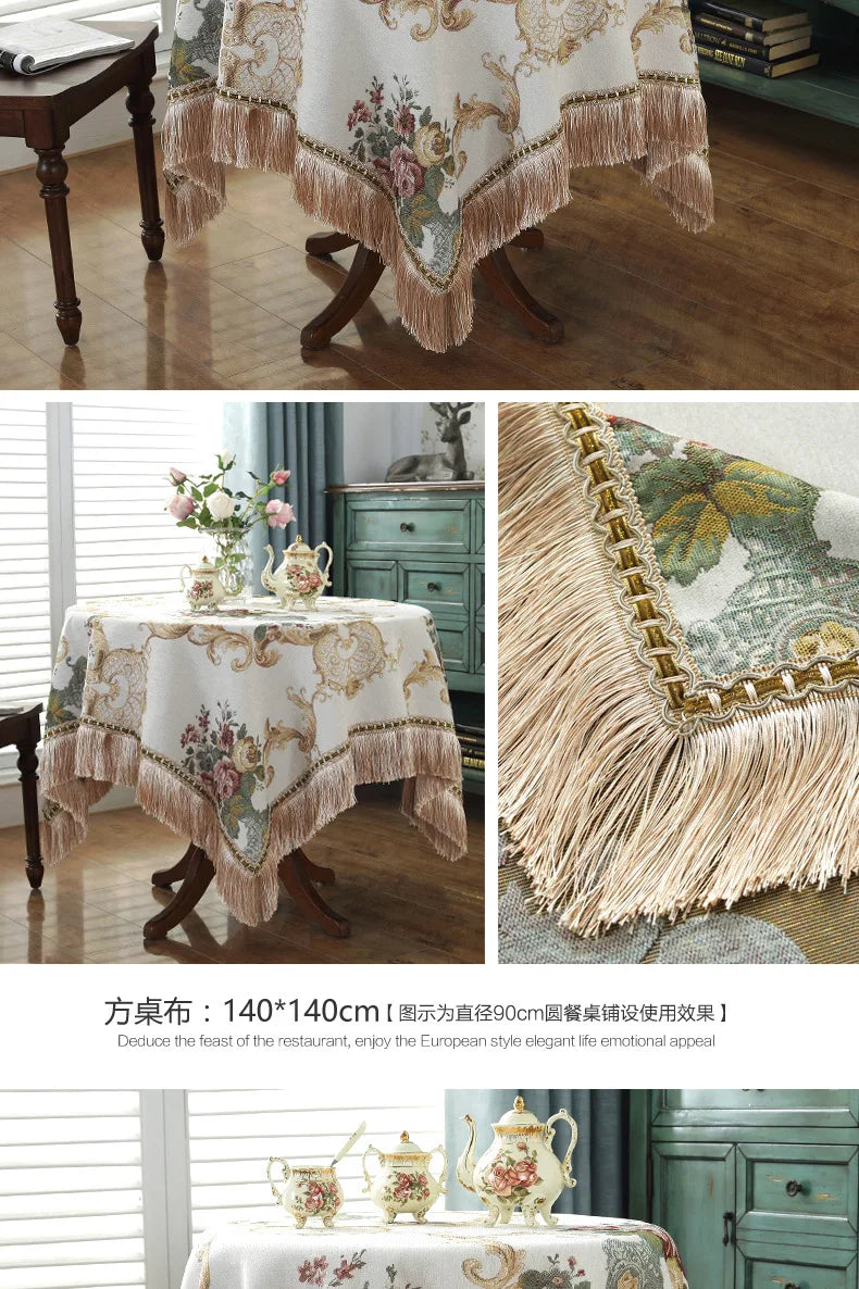European Retro Style Jacquard Tablecloth Chenille  Tassels Home Furnishings Living Room Decorate Dustproof Round Tablecloth