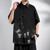 M-5XL Plus Size Mens Short Sleeve Shirt Chinese Traditional Tai Chi Kung Fu Mandarin Collar Frog-Button Clothes Summer Tops Man - Lootquake