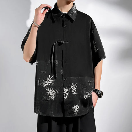 M-5XL Plus Size Mens Short Sleeve Shirt Chinese Traditional Tai Chi Kung Fu Mandarin Collar Frog-Button Clothes Summer Tops Man - Lootquake
