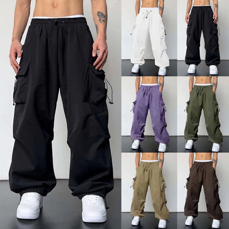 Harajuku Oversized Cargo Parachute Pants Men Streetwear Vintage Y2k Hip Hop Wide Leg Joggers Baggy Casual Sweatpants Techwear - Lootquake