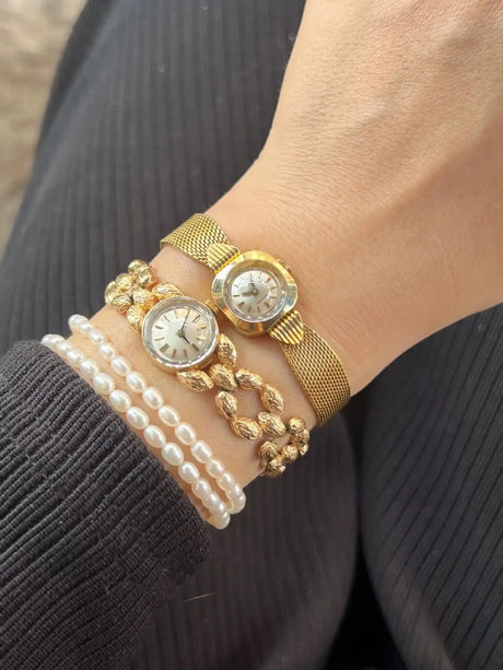 High Quality Brass 18K Gold Plated 2025 Vintage Lucky Small Retro Ladies Watch  Unique Steel Band Quartz High Quality - Lootquake