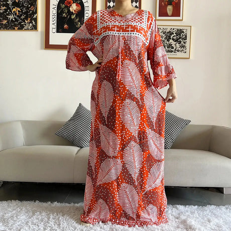New Style African Dashiki Print Long Sleeve Loose Cotton Elegant Women  Abaya Long Dress Summer Maxi Casual Dresses Vestidos - Lootquake
