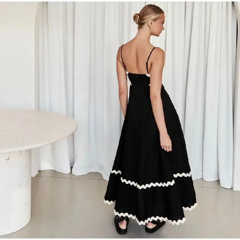 Striped Contrasting Colors Long Dress Women Spaghetti Strap High Waist Backless Party Evening Dresses Female Sleeveless Spring - Lootquake