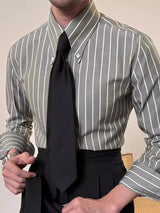 Vintage Striped Printed Slim Shirts Mens Casual Long Sleeve Lapel Buttoned Shirt 2025 Spring Fall Mens Shirt Naple Style Clothes