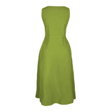 Cotton Linen Sleeveless Dress for Women Summer Pullover Skirt Vestidos Fashion Female Clothing Short Sleeved Loose Long Dress - Lootquake