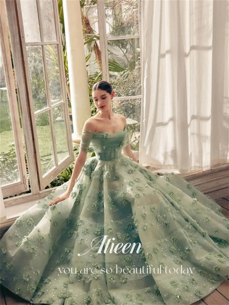 A-line Shiny Off the Shoulders Green Sharon Happy Luxury Dresses Women 2025 Customized Long Dress Es Robe De Soiree Femmes Prom - Lootquake