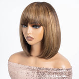#27 Brown Straight Bob Wig with Bangs | Human Hair Lace Top & Realistic Scalp