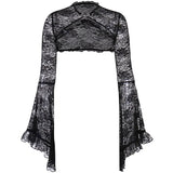 Lace Shrugs Sheer Crop Tops Long Bell Sleeves Cardigan Women Dark Gothic Wedding Punk Sexy Crochet Bolero Cover Up Shirt - Lootquake
