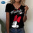 Women's T-shirts Disney Mickey Mouse 3D print New V-neck Short Sleeve Summer Casual Women's Clothing Harajuku Y2K Hip Hop Clothe - Lootquake