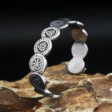 New Vintage Nordic Vikings Valknut Pattern Bracelet Stainless Steel Fashion Viking Compass Cuff Bangles Amulet Jewelry Wholesale - Lootquake