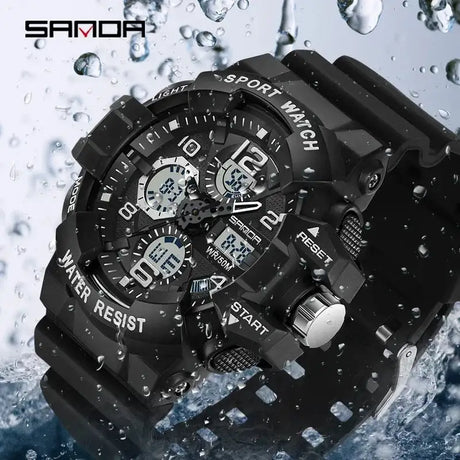 SANDA 3168 White Sport Watch  LED Digital 50M Waterproof Watch Men Multifunction Clock Relogio Masculino Men Military Watches - Lootquake