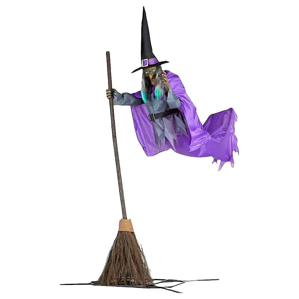 Halloween Props with Terrifying Sounds and Lights Halloween Flying Witch Decor Broom Wizard Decor for Balcony Entry Themed Party