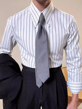 Vintage Striped Printed Slim Shirts Mens Casual Long Sleeve Lapel Buttoned Shirt 2025 Spring Fall Mens Shirt Naple Style Clothes