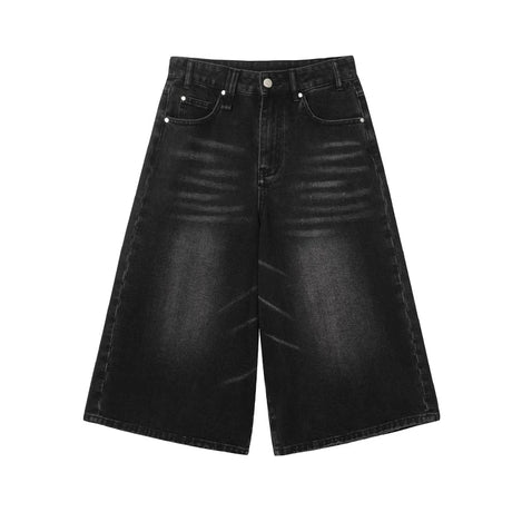 REDDACHiC Retro Y2k Baggy Jorts Women Men Whiskers Black Jeans Low Waist Casual Wide Pants Frayed Denim Shorts Big Size Clothes - Lootquake
