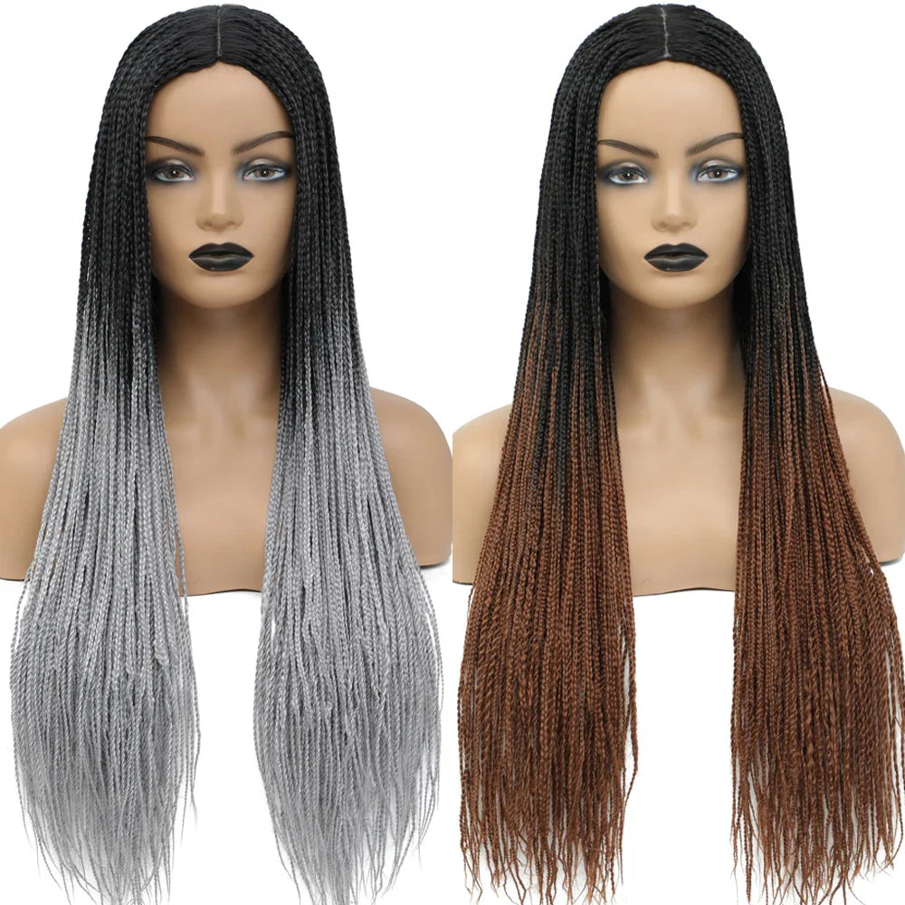 26" Long Box Braided Crochet Wig | Knotless Micro Twist Braids | Synthetic Hair Wig | 1B, 1B/27, 1B/30, 1B/Grey