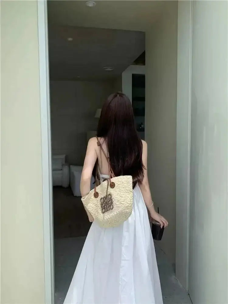 Vestido de vacaciones de verano estilo tailandés con espalda abierta, cuello halter, antiedad, para fotografía, playa, largo, con cinturón