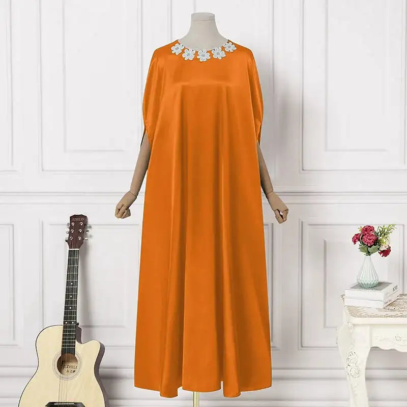 VONDA 2024 Elegant Women Satin Long Dress Autumn Maxi Sundress Elegant O-Neck 3/4 Bat Sleeve Casual Vestido Party Robe Oversize - Lootquake