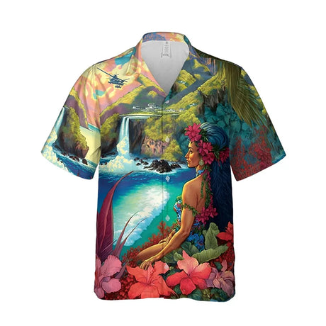 3D Print Hula Girl Graphic Beach Shirts For Men Casual Short Sleeve Hawaiian Dancer Blouses Aloha Beach Button Shirts Mens Tops - Lootquake