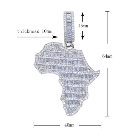 New Arrive Rectangle Cubic Zirconia CZ Paved Bling Africa Map Shaped Pendant Necklace Hip Hop Men Boy Cool Meaning Jewelry - Lootquake