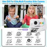 Kids Instant Print Camera -Black & White Print Toddler Birthday Gift Portable Thermal Paper HD Digital Video Printer