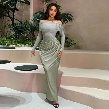 BOOFEENAA See Through Mesh Patchwork Black Long Dress Fall 2024 Sexy Elegant Off Shoulder Long Sleeve Cutout Dresses C66-EZ33 - Lootquake