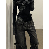 Black Women's Jeans High Waist Hip Hop Straight Fashion Pants Streetwear Harajuku Y2K Star 2024 Female Wide Leg Denim Trouser - Lootquake