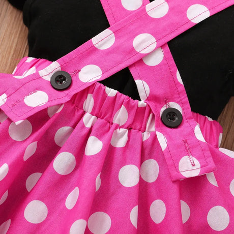 Toddler 1-5 Year Old Girl Round Neck Flying Sleeve Top+Dot Bow Strap Skirt Piece Suitable for Travel and Travel Girl Summer Set - Lootquake