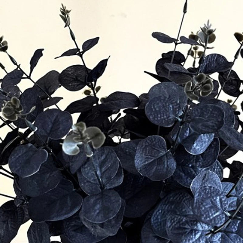 Fleurs artificielles d'eucalyptus noir de 34 cm pour décoration de chambre, de bureau, de maison