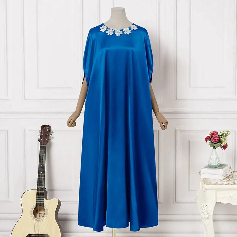VONDA 2024 Elegant Women Satin Long Dress Autumn Maxi Sundress Elegant O-Neck 3/4 Bat Sleeve Casual Vestido Party Robe Oversize - Lootquake